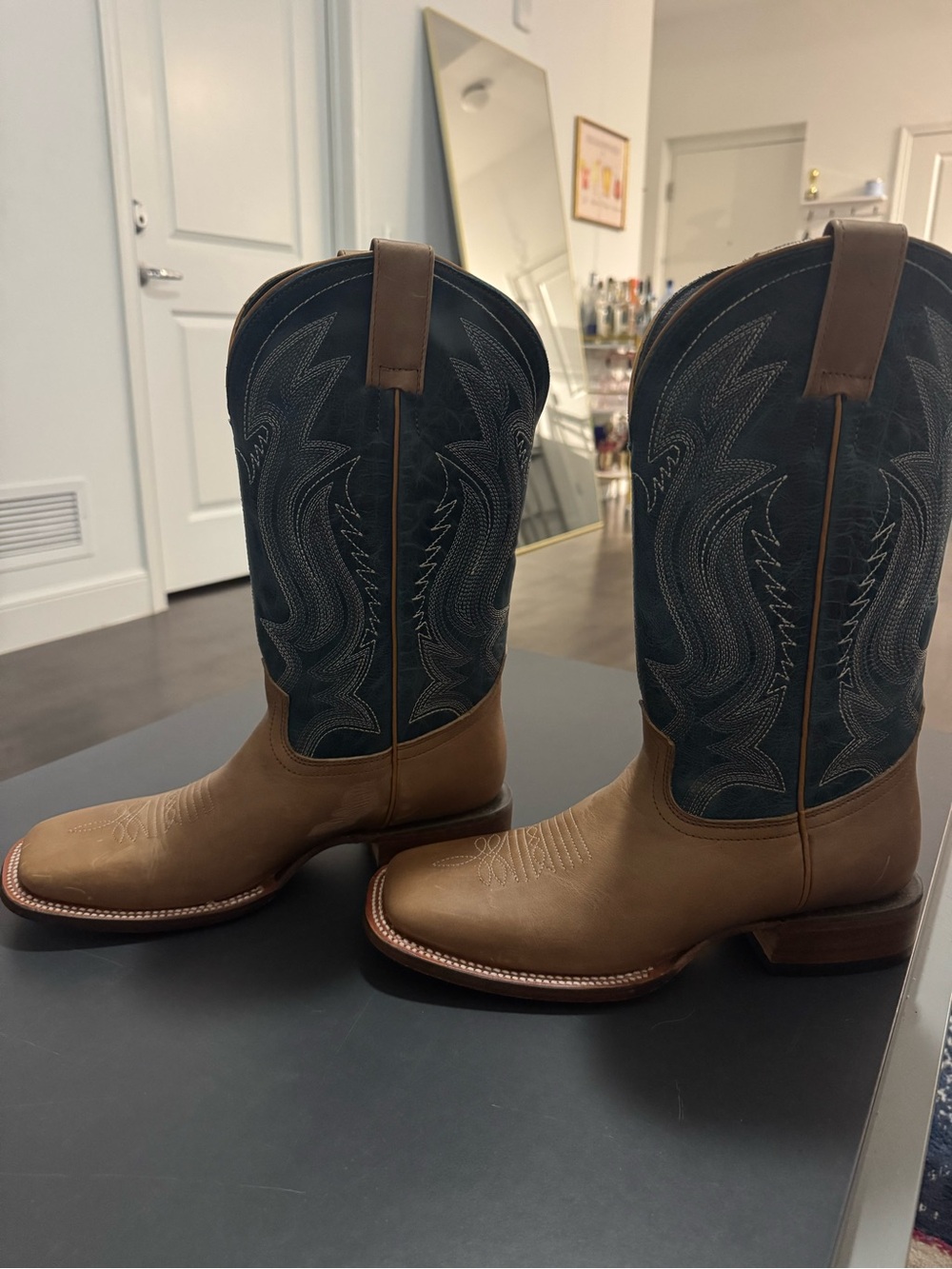 J.B. Dillon Classic Two-Tone Women’s Western Boots - Brown & Dark Blue